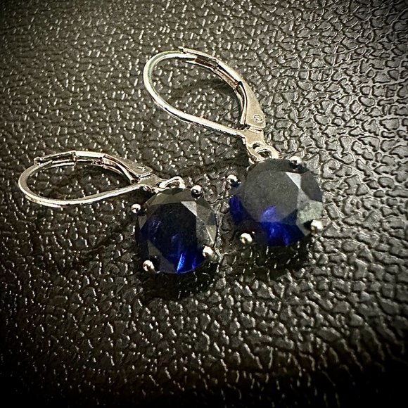 Sapphire Earrings Sterling Silver 925 Leverback Earrings Dangle lab-created - Picture 9 of 10